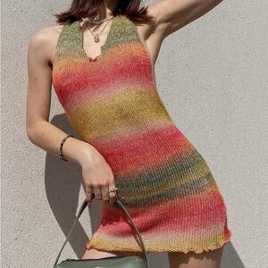 Multicolor Knit Halter Dress - JADED LONDON